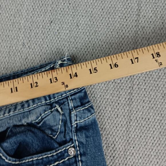 Vigoss Chelsea Boot Cut Jeans Women 27X32 Blue Fade Whiskered Jeweled Stretch - Picture 9 of 12